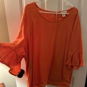 Cynthia Rowley blouse, size 3x, orange with ruffled sleeves.